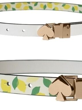 kate spade White Lemon-Print Reversible Belt with Gold Spade Buckle